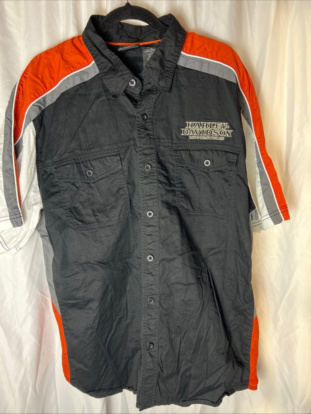 Harley-Davidson Men's Black & Orange Short-Sleeve Work Shirt